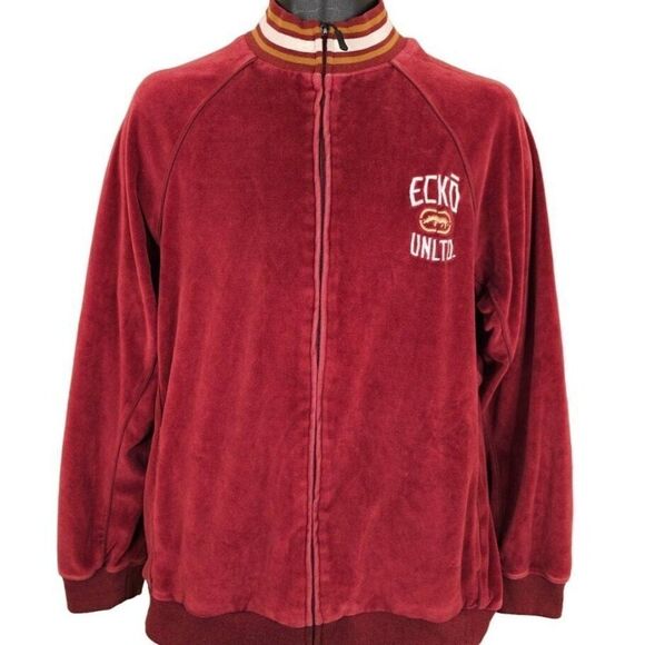 Vintage Ecko Unltd Velour Track Jacket Mens Size Medium Y2K Full Zip Streetwear - Picture 1 of 6